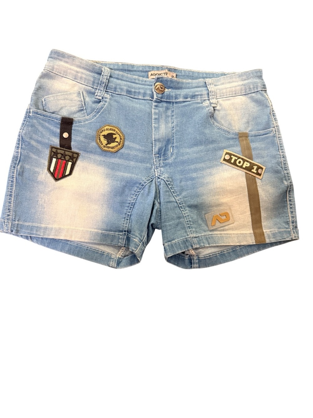 Addicted - Denim Light Blue MensPatchwork Shorts